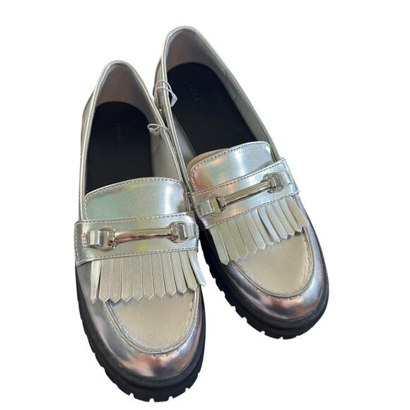 Old Navy ON Faux Leather Chunky Heel Loafers Silver 90s Y2K Retro Style 9 NWT - Picture 4 of 14